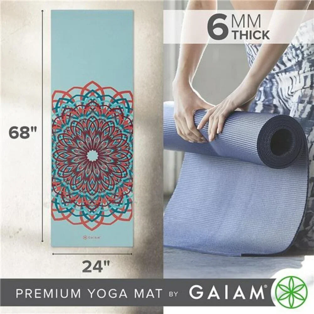 Gaiam Extra Thick Yoga Mat Non Slip 6mm Pilates Exercise Fitness Mat 68x24